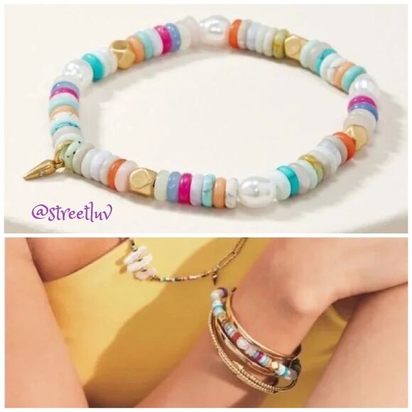 stella & dot ~ modern bohemian stretch bracelet ~ multi color beaded - Picture 1 of 4